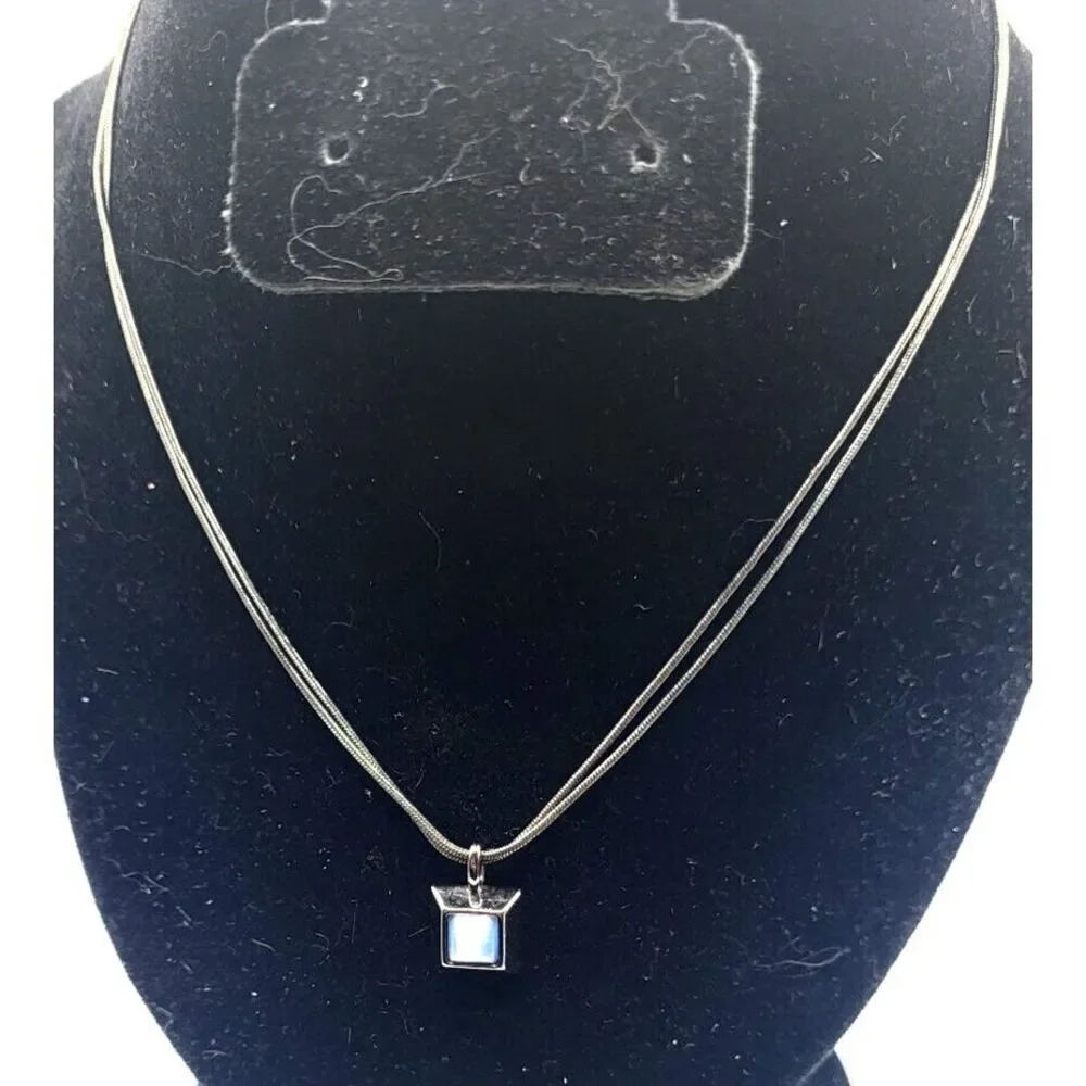 Express Gunmetal Silver Square Tiger's Eye Blue Pendant Necklace 17in